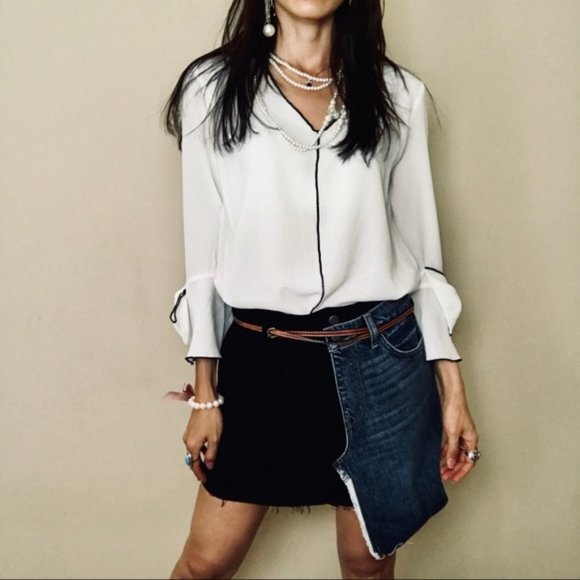 HUDSON Asymmetrical Edgy Split Denim Mini Skirt - Picture 7 of 7